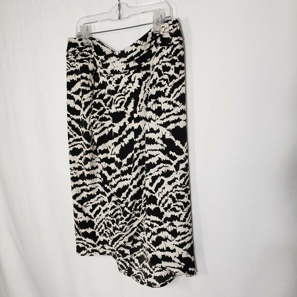 Forever 21 XXI Skirt Size Large Juniors Wrap Pleated Front Black Ivory Polyester - Picture 5 of 10